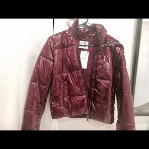 BERSHKA PATENT WINE PUFFER JACKET
